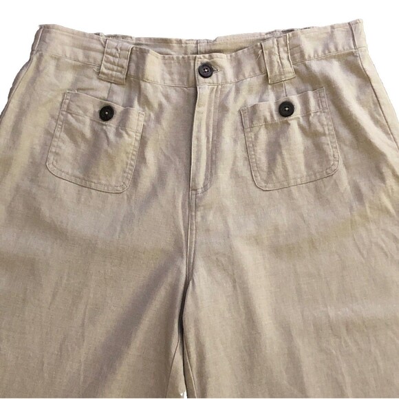 Papagallo Linen Blend Wide Leg Capri Womens Sz 10P Y2k Tan Scandi Girl Lagenlook - Picture 3 of 14